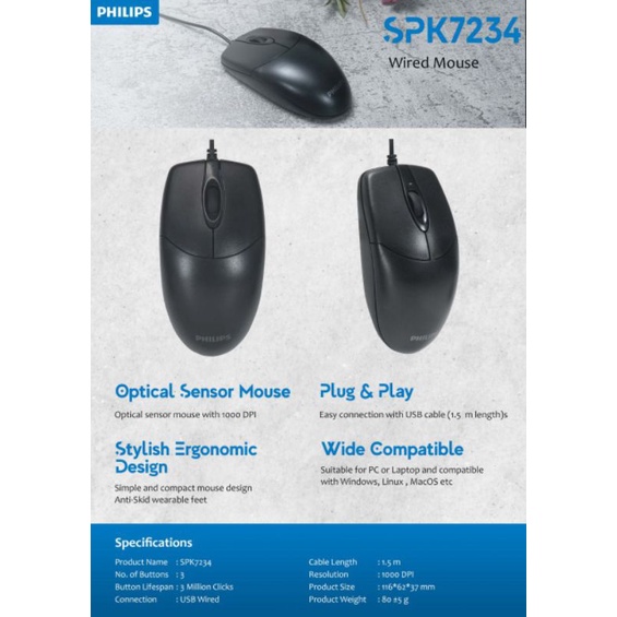 philips mouse wired M-234 mouse usb kabel