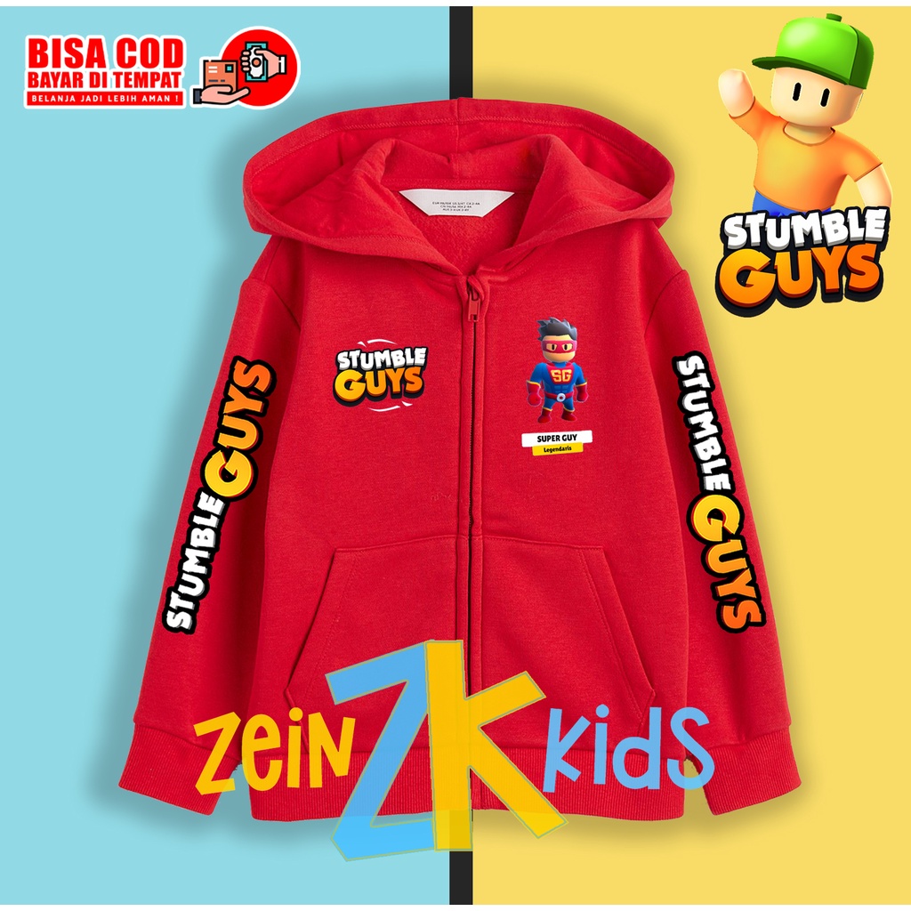 Jaket Hoodie Zipper Anak Stumble Guys Skin Super Guy / Hoodie Sweater Anak Stumble Guy Skin Legendar