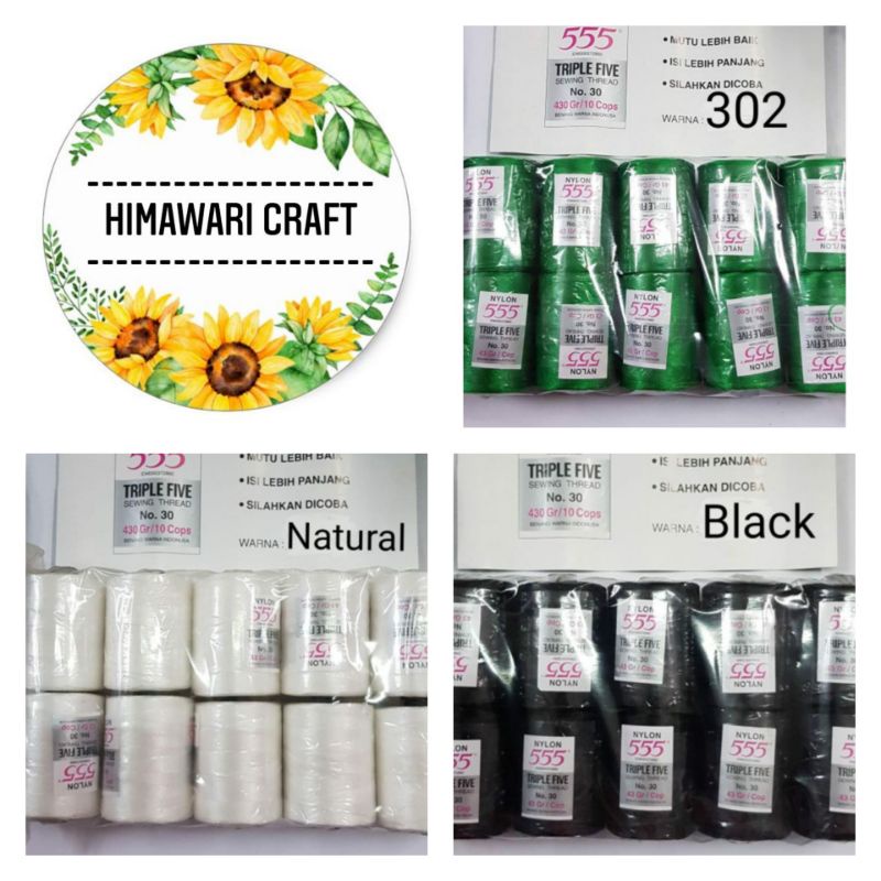 BENANG JAHIT NILON 555 NO. 30 HARGA PER PACK ALAT JAHIT BENANG NILON