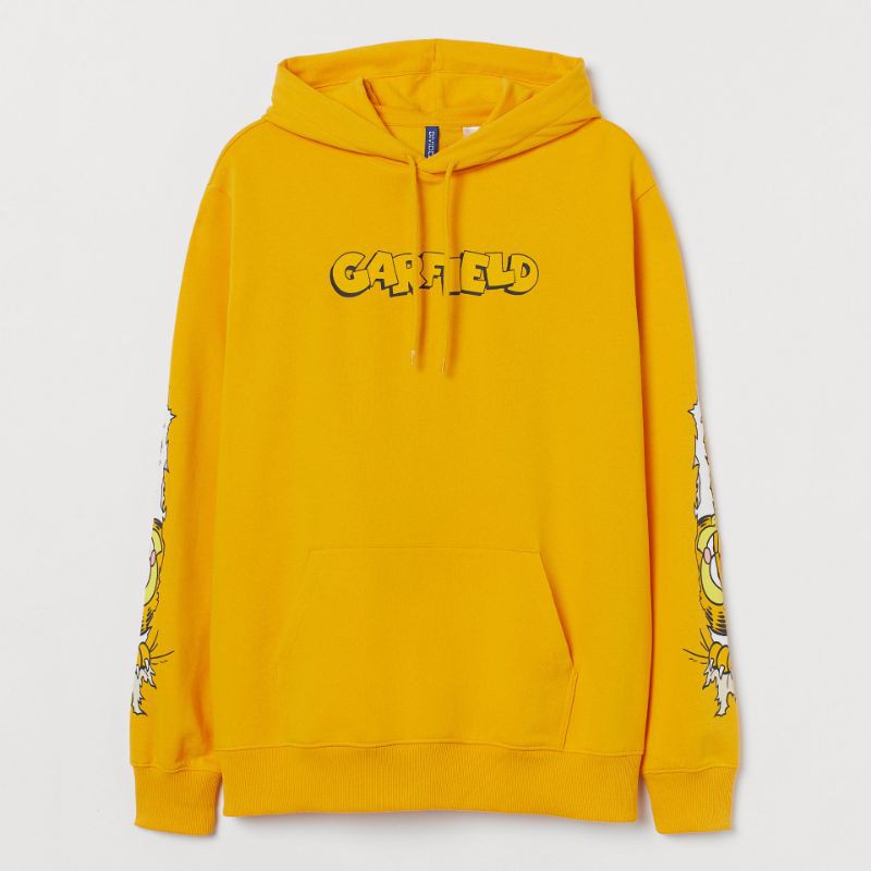 Hoodie H&amp;M Garfield Yellow Grey sweate HnM garfield kuning Hoodie pria wanita