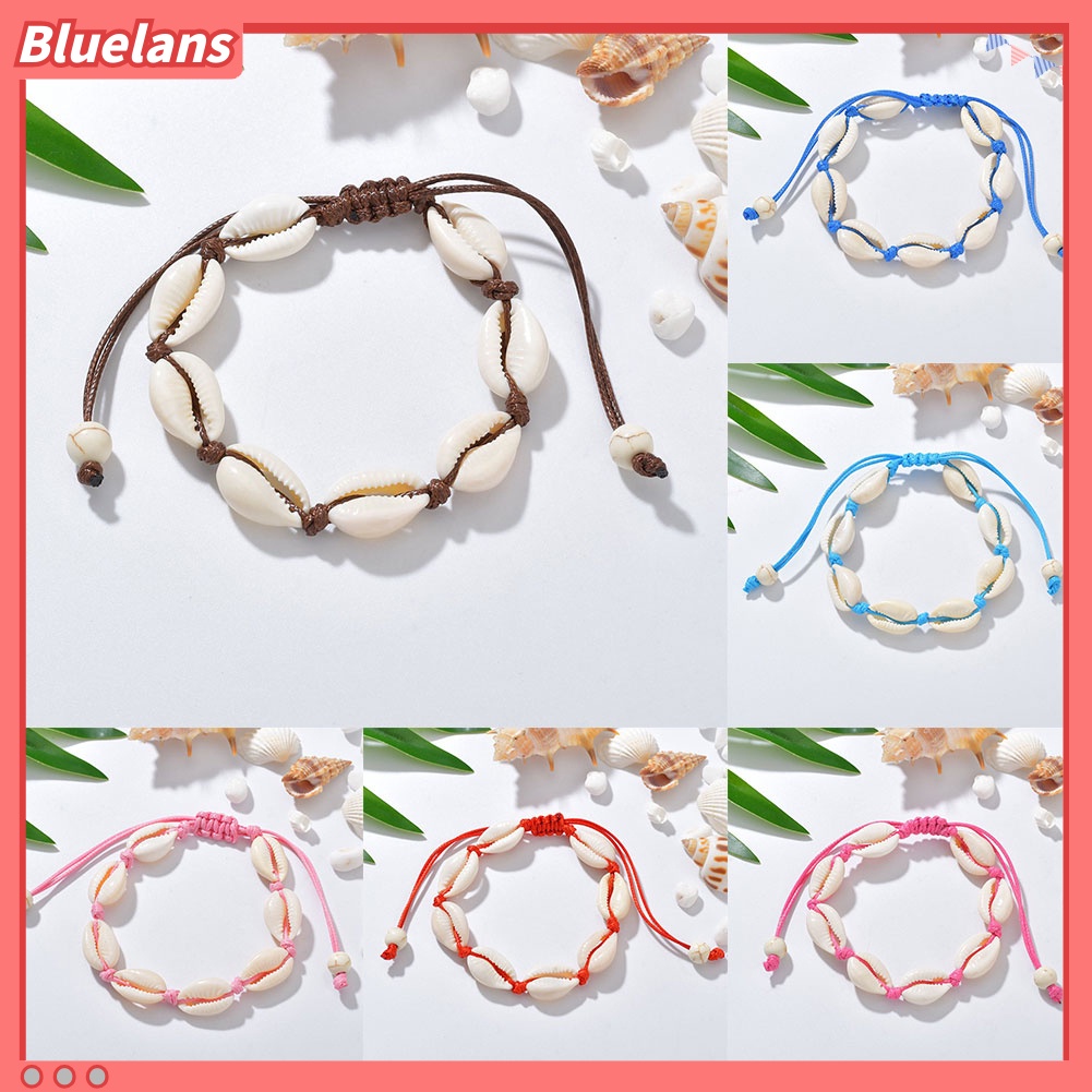 Bluelans Women Hand Knitting Shell Charm Bracelet Beaded Chain Bangle Jewelry Accessory