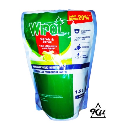 Wipol Cairan Disinfektan Pembersih Lantai Aroma Sereh&amp;Jeruk Pouch 1.5L