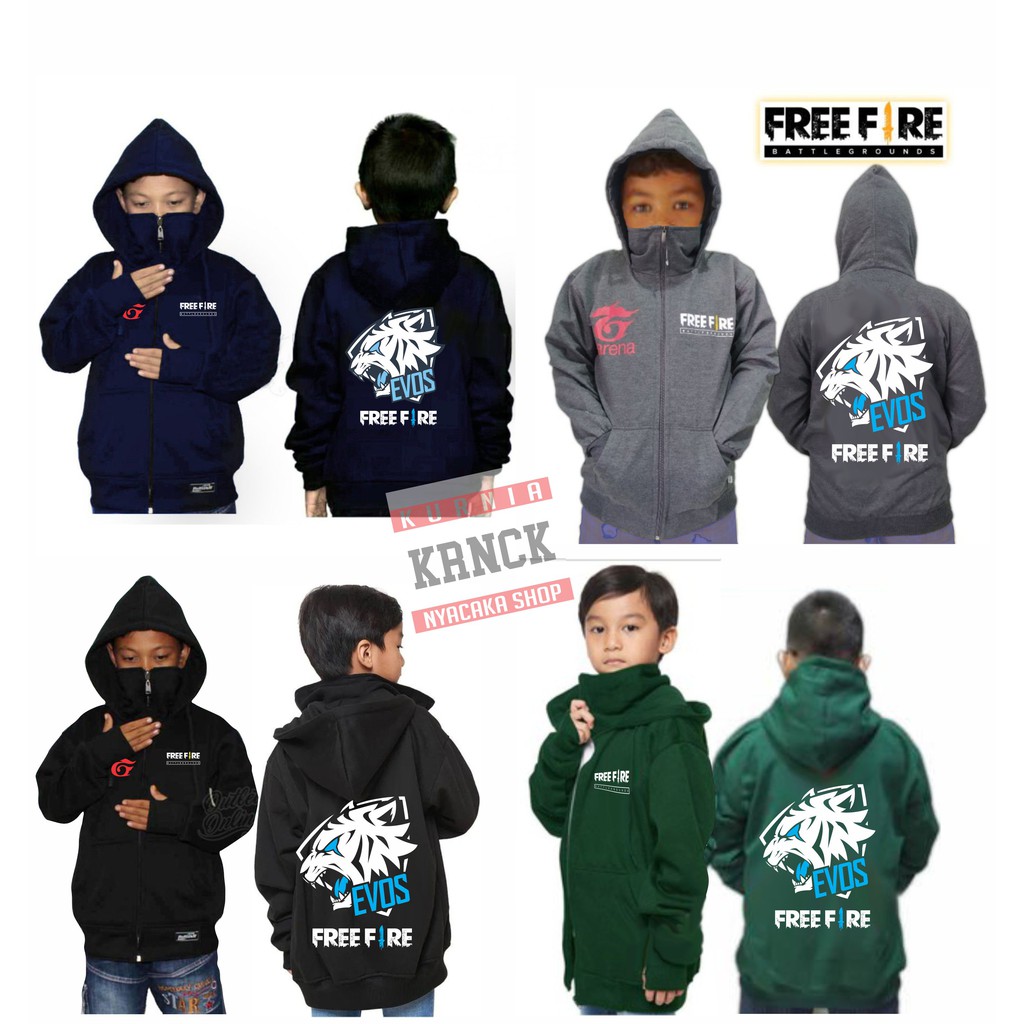 TERLENGKAP..! JAKET HOODIE FF EVOS ANAK LAKI LAKI PEREMPUAN UNISEX USIA 4 S/D 15 TAHUN SIZE S M S