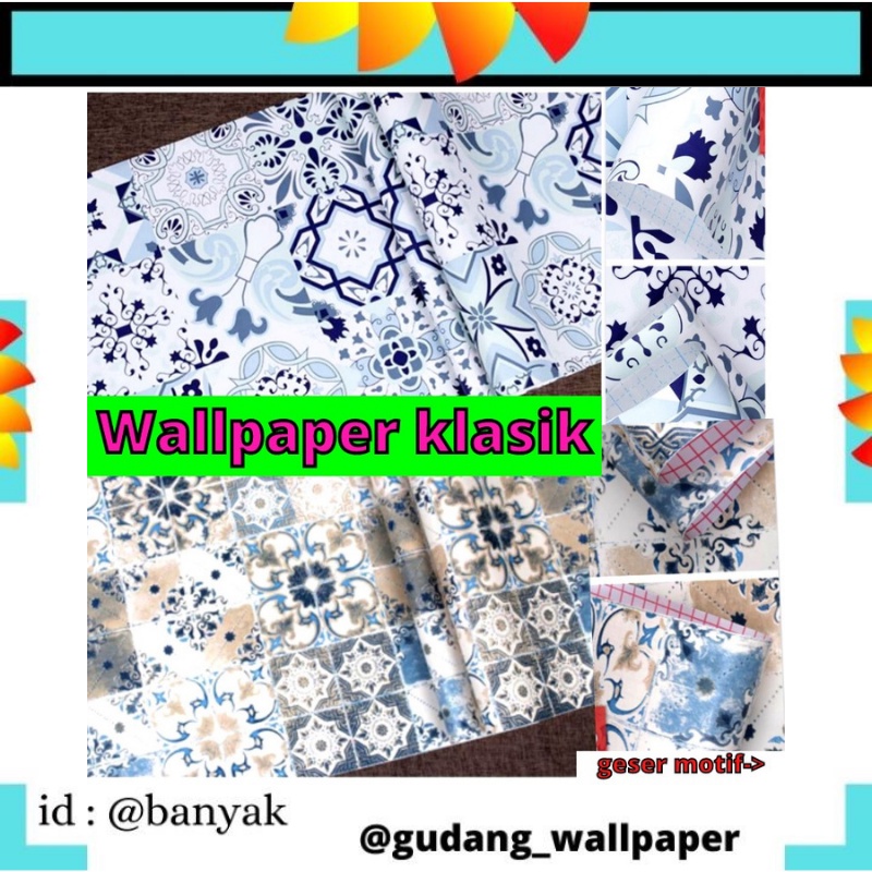 736 Wallpaper Wall Paper Motif Keramik Klasik Biru Coklat Stiker Sticker Setiker Wallsticker Cafe Dinding Dekorasi Rumah Ruang Tamu Keramik Lemari Kitchen Set Dapur Walpaper Welpeper Dekor Tempelan Kramik Kamar mandi Decoration Tegel Tagel Clasic Antik