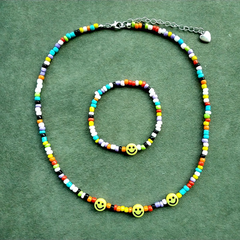 Eropa dan Amerika baru manik perhiasan set warna-warni bead Smiley gelang kalung klasik Semua akseso