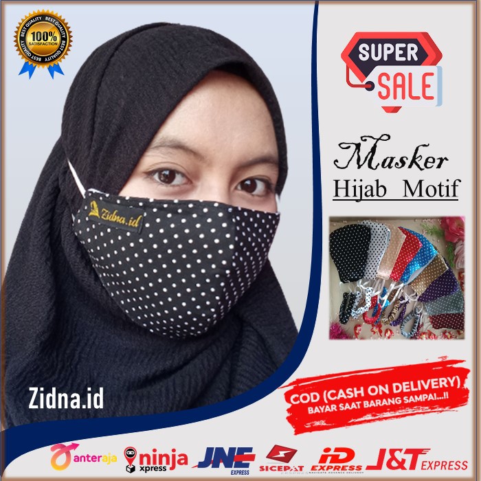 Grosir Masker Kain Hijab Motif Karet Headloop Tali Serut 2 lapis bahan katun plus konektor termurah
