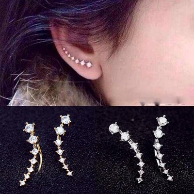 Anting hijab Perhiasan Korea Earrings zirkon dalam deretan 7 berlian dengan bintang berlian imitasi