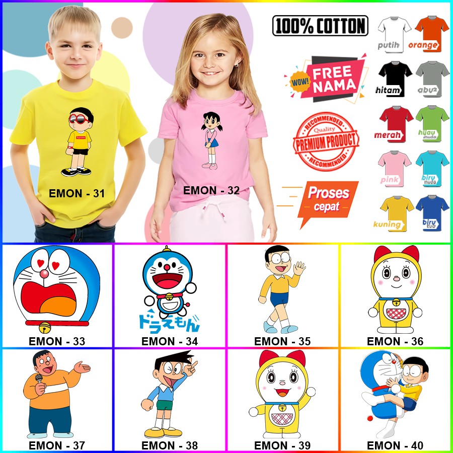 Baju Kaos ANAK DAN DEWASA DORAEMON COUPLE (FREE NAMA)