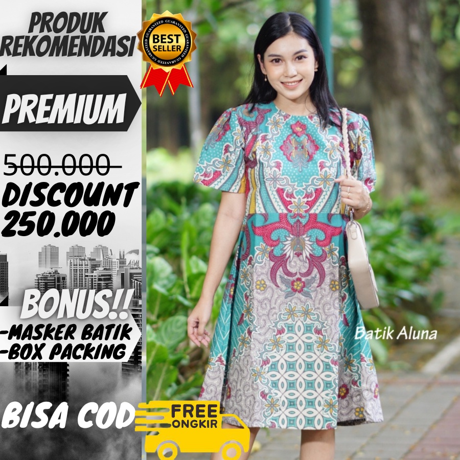 Jual Tunik Batik Aluna Wanita Modern Jumbo Batik Tunik Atasan Wanita