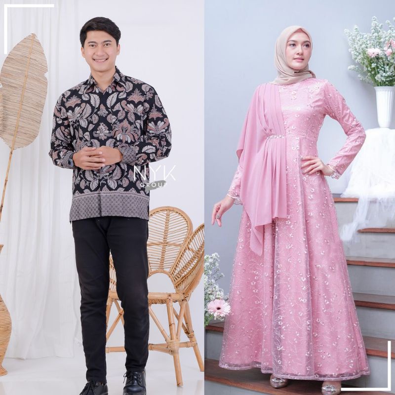 Dress Batik Couple//JUMBO M.L.XL.XXL Dress Brokat Kombi Ceruty Kemeja Batik Katun