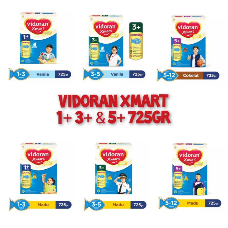 VIDORAN Xmart Milk 1+ 3+ &amp; 5+ Rasa Madu/Vanila/Cokelat 700gr