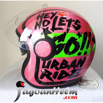 GM Helm VINT URBAN RIDE Pink Met Black Vespa Double Visor