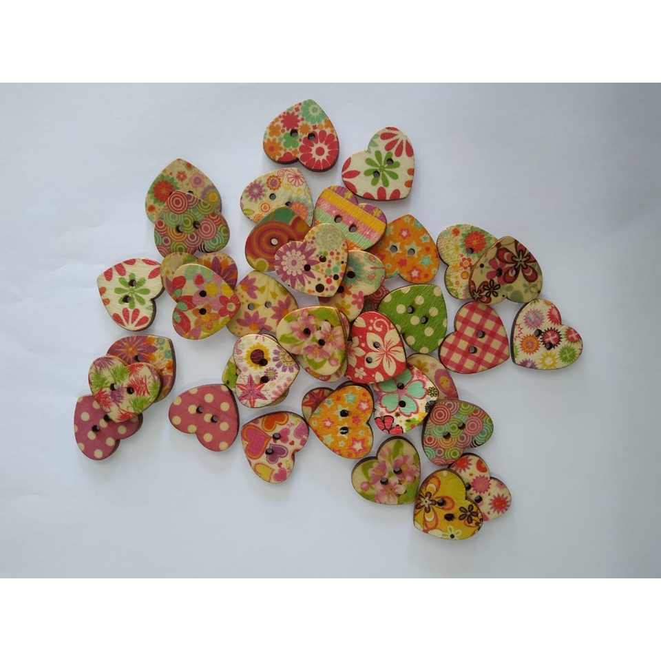 10pc Kancing Kayu Love Coklat 2 Lubang 1.5cm Untuk Baju Scrapbook DIY Craft