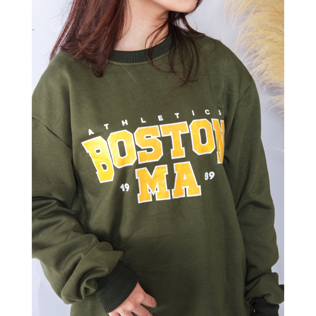 KALILA - BOSTON Sweater Crewneck Fleece Dewasa / Sweater Motif Tulisan