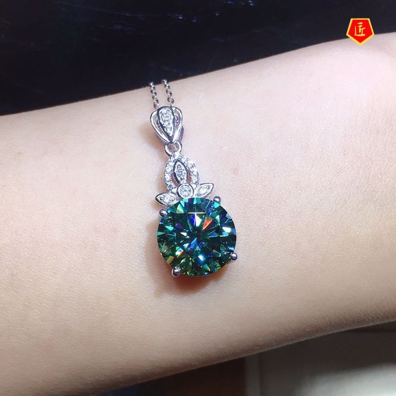 [Ready Stock]Blue Green Moissanite Pendant 3 Karat Carbon Diamond Necklace Elegant Fashion