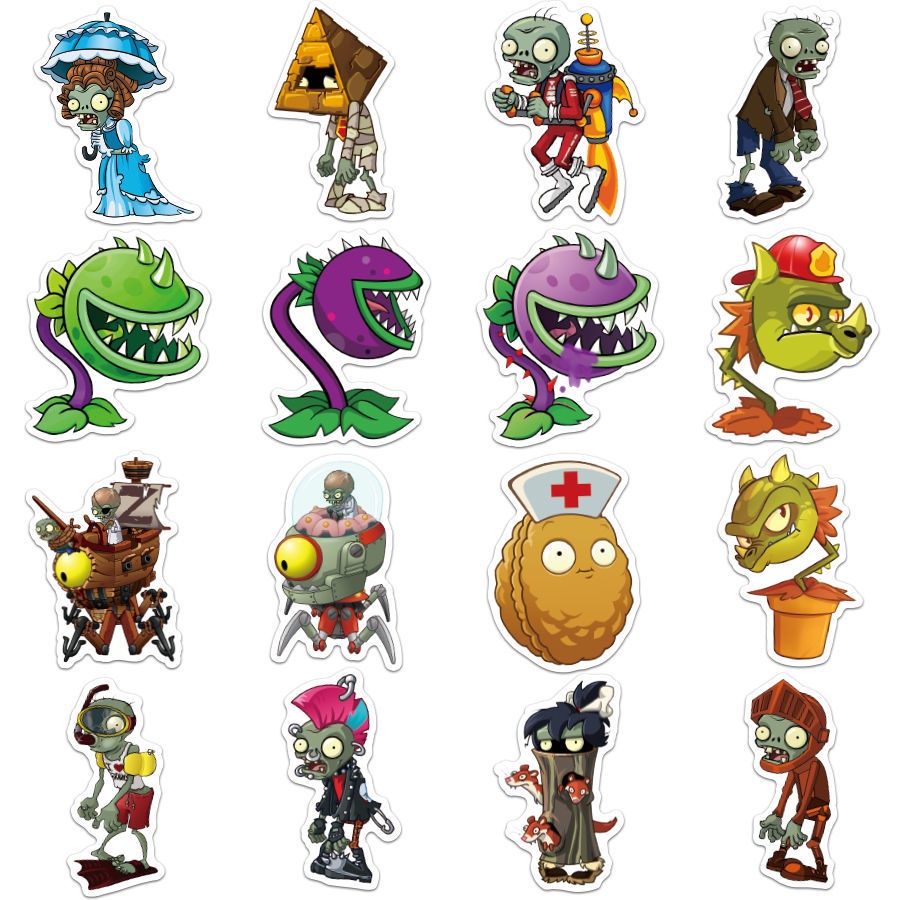 100 buah dari Plants vs Zombies stiker ins kartun anak-anak hadiah stiker bagasi dekorasi stiker kop