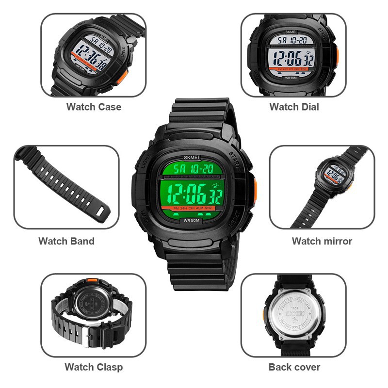 SKMEI Official 1657 LED Display Digital Military Sports Watches Stopwatch Men's Watch