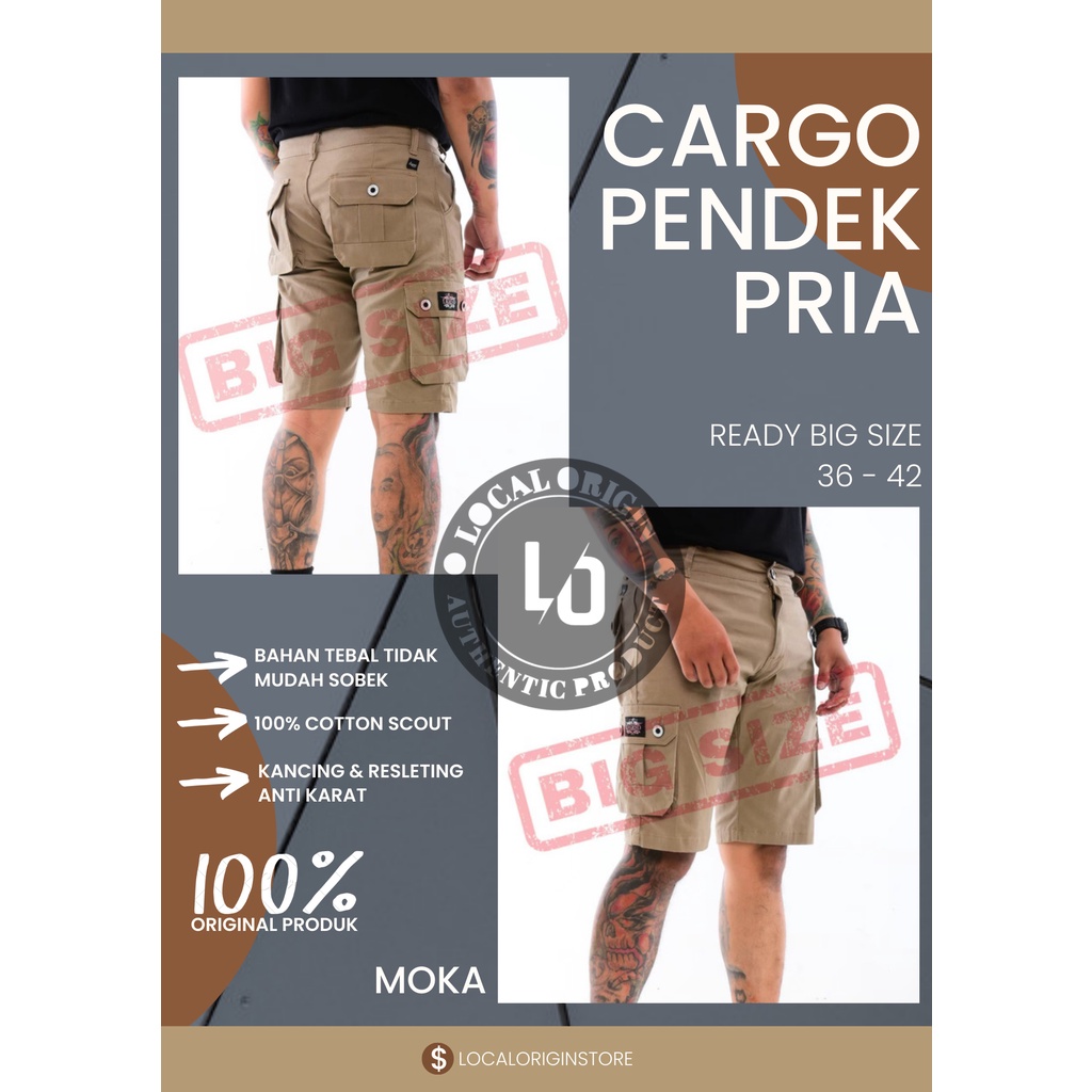 CELANA PENDEK CARGO PRIA BIG SIZE 36-42 ATAS LUTUT - SHORT CARGO PANTS - PDL pendek Bahan Premium Kualitas Distro