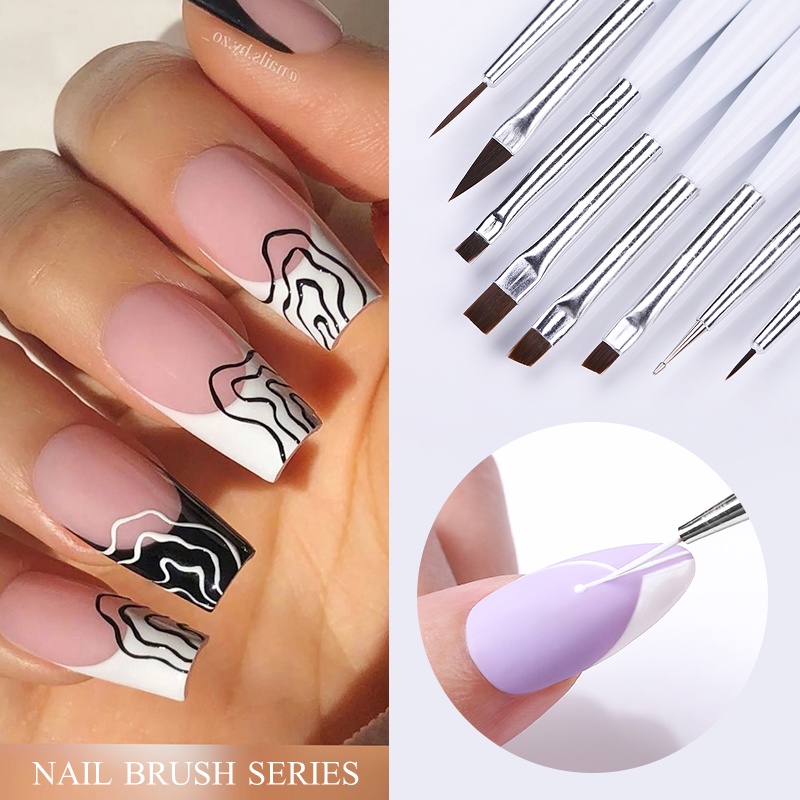 8Pcs Nail Brush Nail Art Liner Brush Acrylic French Stripe 3D Tips Manicure Ultra-thin Line Drawing UV Gel Brushes Painting Kit