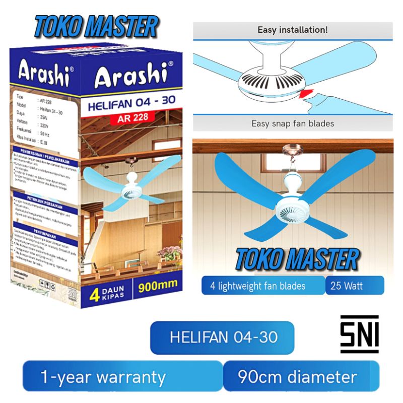 Kipas Angin Gantung HELIFAN Arashi AR 228 04 15Watt 15w 20w 20Watt dan Ar288 04 - 30 05 - 40 35