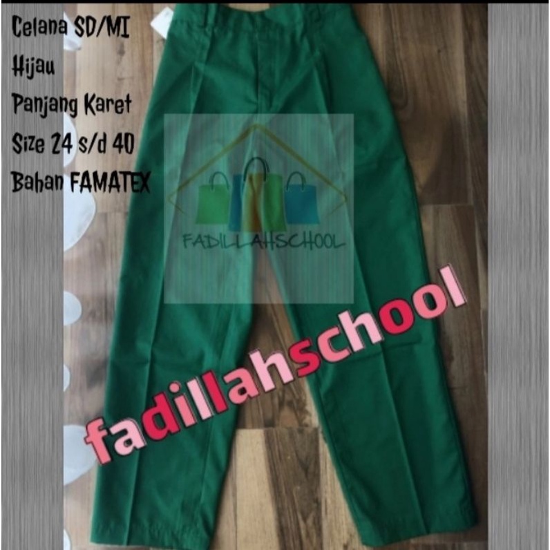 Celana Sekolah Mi Sd Smp Hijau Pnjang Karet Seragam Sekolah Bahan Famatex