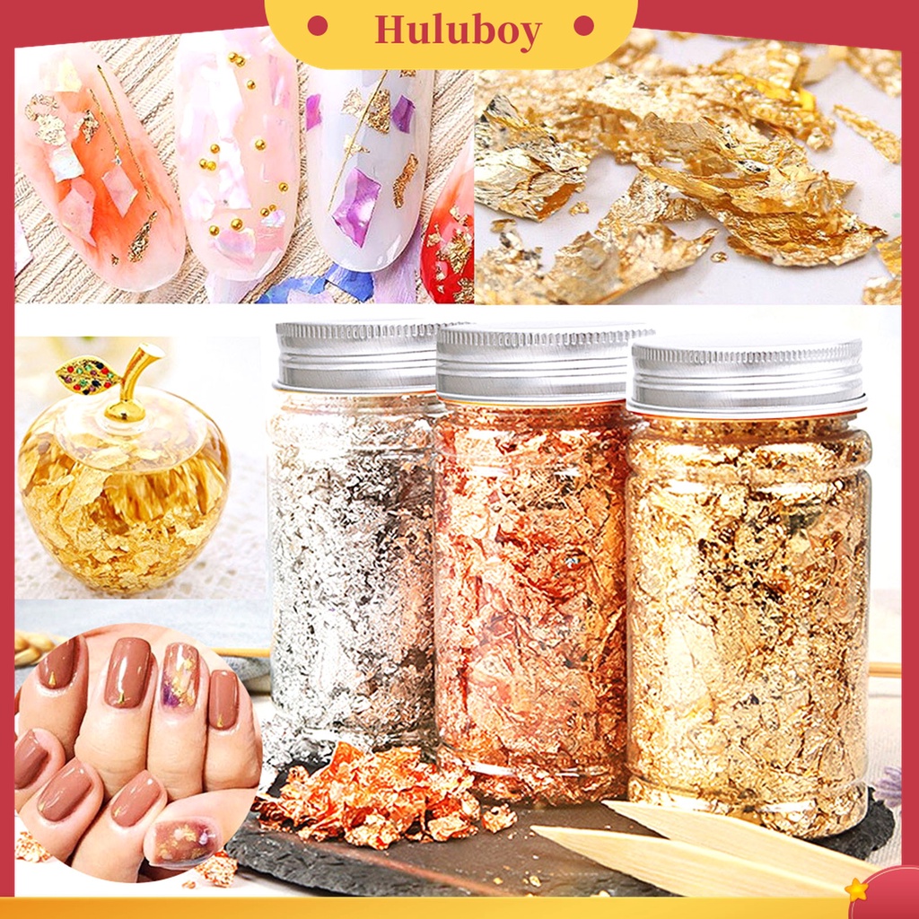 Huluboy Huluboy♡ 10g / Botol Sequin Kuku Palsu Ultra Tipis Bentuk Daun Metalik Untuk Manicure