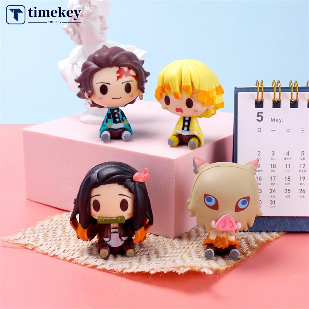 Timekey 4PCS Miniatur Action Figure Demon Slayer Kimetsu No Yaiba Mini Tanjirou Nezuko Kyoujurou Giyuu J1R8