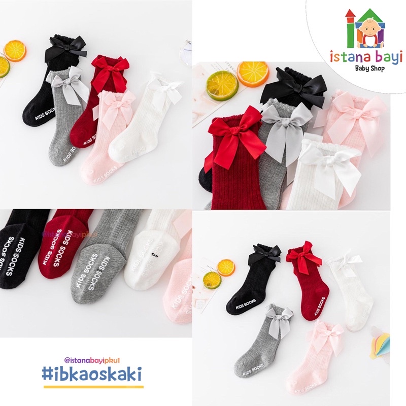 Kaos Kaki Pita - Kaos Kaki Bayi Panjang Pita Anak Perempuan Anti Slip - Kaos Kaki Import Aksen Pita