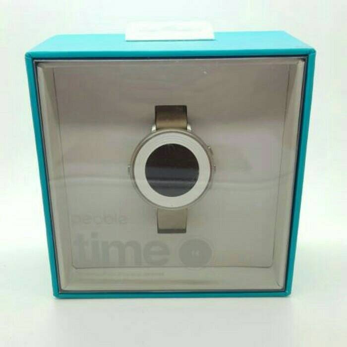 Pebble Time Round 14mm Silver with Stone Leather strap.