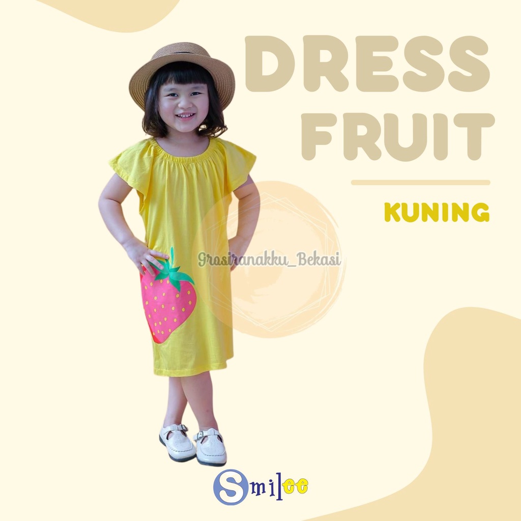 Dress Anak Smilee Fruit Warna Kuning Size 1-5Thn