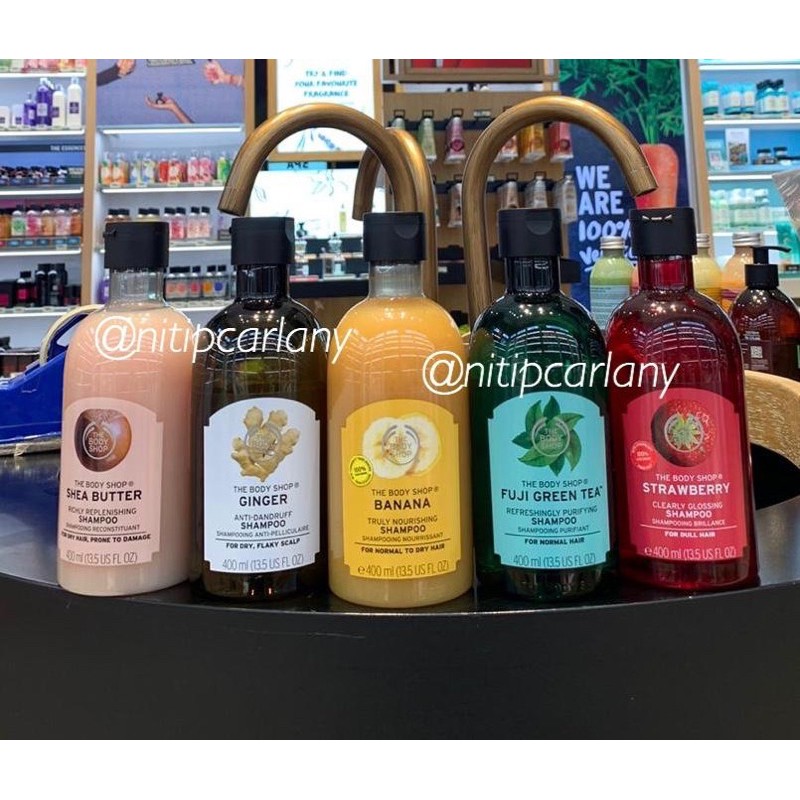 THE BODY SHOP SHAMPO GINGER / SHEA / MORINGA / BANANA / STRAWBERRY / FUJI GREEN TEA 250ml &amp; 400ml