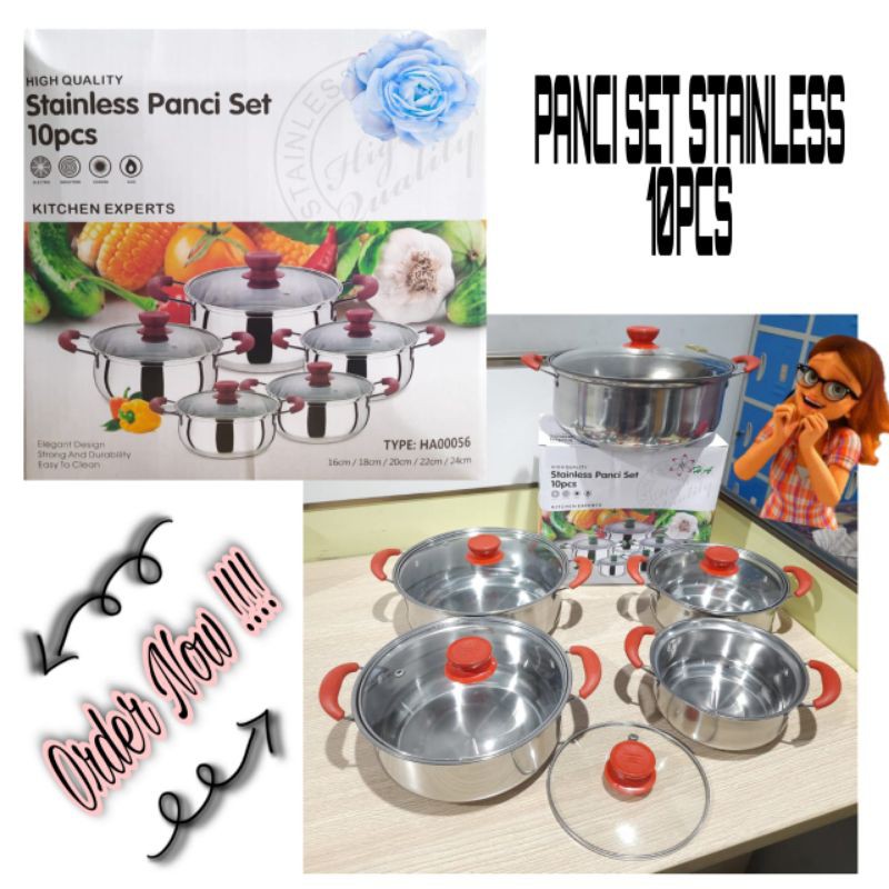 panci set stainless 10 pcs tutup kaca