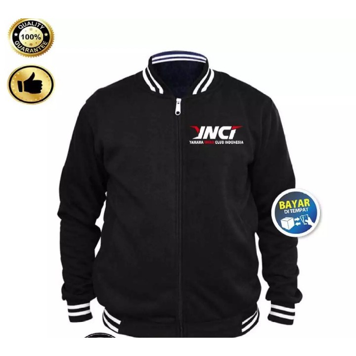 Jaket  Varsity Pria Jumper Polos Bahan Fleece Hodie YNCI NMAX White Red Quality - Premium