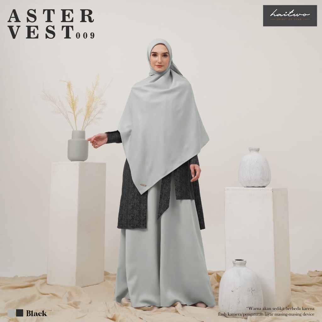 Hai Two Aster Vest 009 Bahan Morelli Stretch Gamis set Outer dan hijab syar'i Casual syar;i OOTD