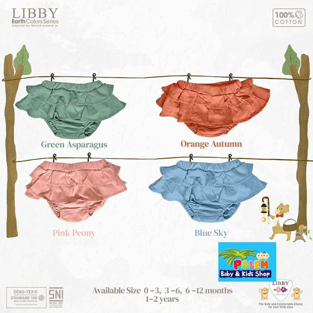 Libby 1 Pcs Lilo Skirt Earth Color Segitiga / Rok Celana Bayi 100% Cotton 0-3,3-6,6-12 Bulan, dan 3-4,5-6 Tahun 1 pack