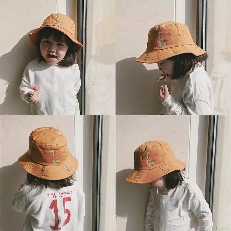 Topi Bucket Nelayan Anak Laki-laki Perempuan Motif Kartun Jerapah Import HT012