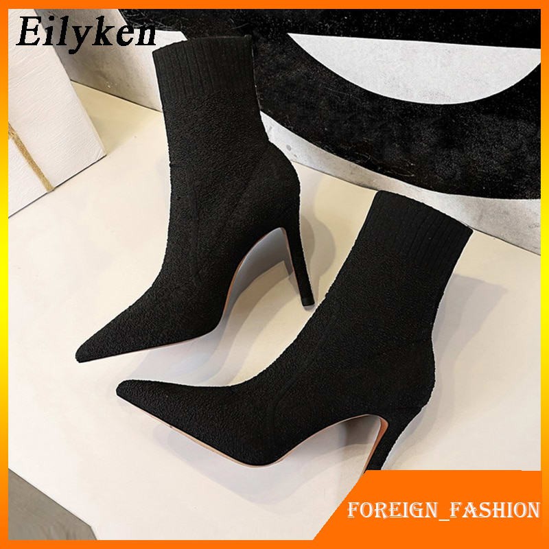 Ankle Boots Wanita Boots Hak Eilyken Autumn Winter Fashion Knitting Cloth Ankle Boots Stiletto