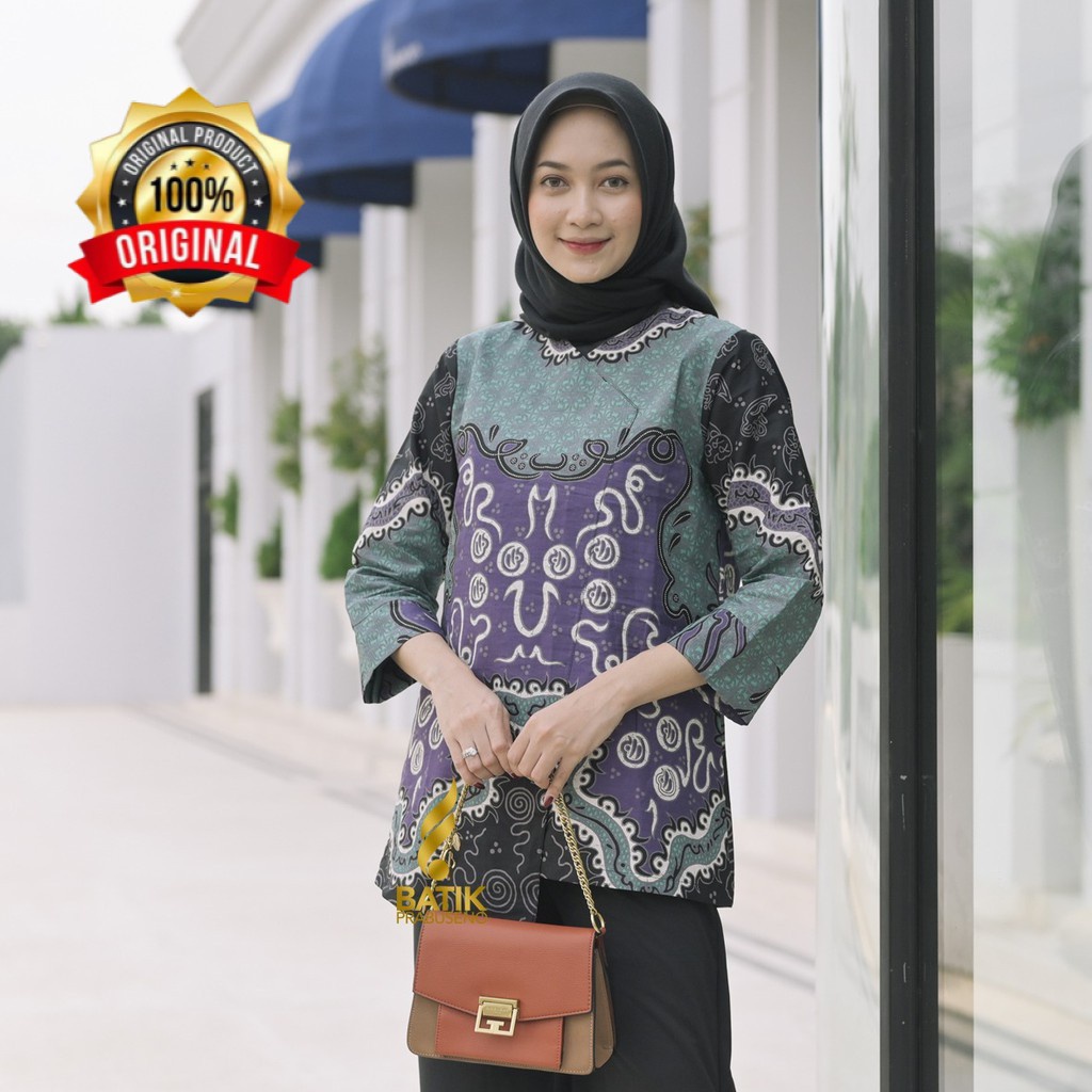 Batik Prabuseno Motif WARDANA Blouse Atasan Batik Wanita Lengan Panjang Modern Original Prabuseno Pr
