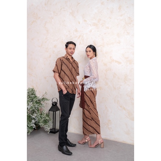 Set Couple batik Semi italy putih | Batik couple sarimbit