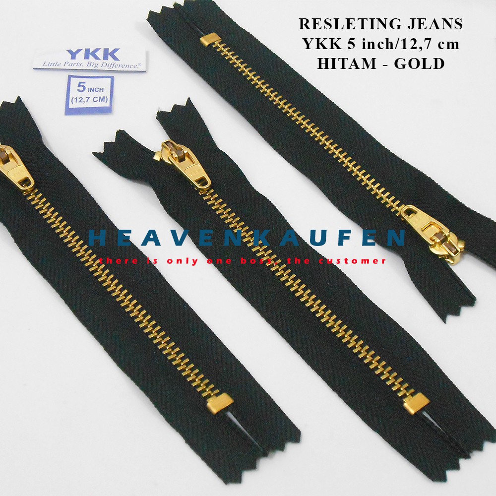 Resleting Jeans YKK 5 inch/12,7 cm Hitam-Gold