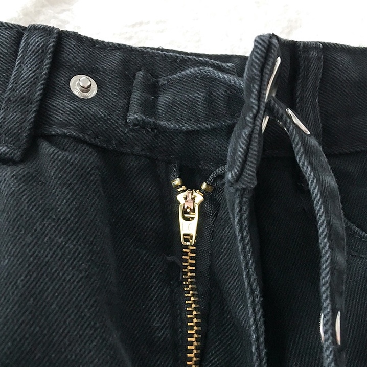 hitam korean style highwaist straight loose celana jeans panjang wanita\ BF kulot celana jens import