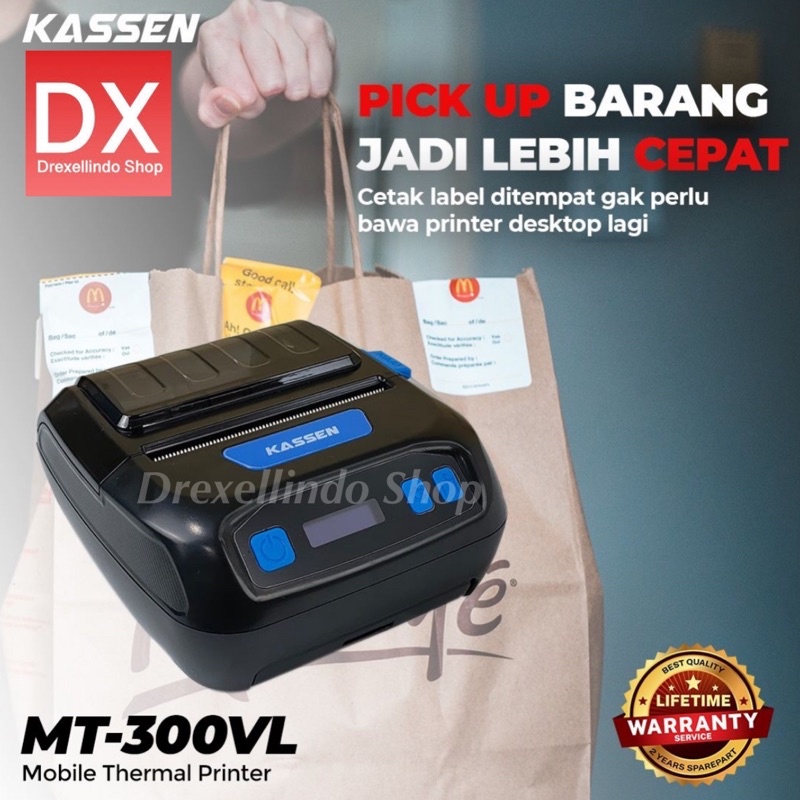 MOBILE PRINTER BLUETOOTH LABEL THERMAL ALAMAT 80MM KASSEN MT-300VL Android dan IOS