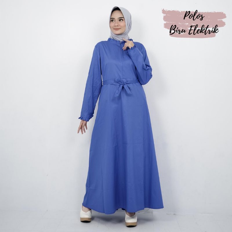 gamis syari katun jepang ori polos biru elektrik