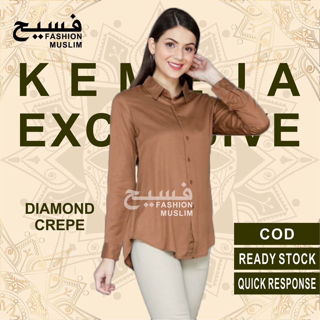 kemeja wanita polos lengan panjang basic kekinian hem cewek baju kantor slimfit simple terbaru murah-MOCCA