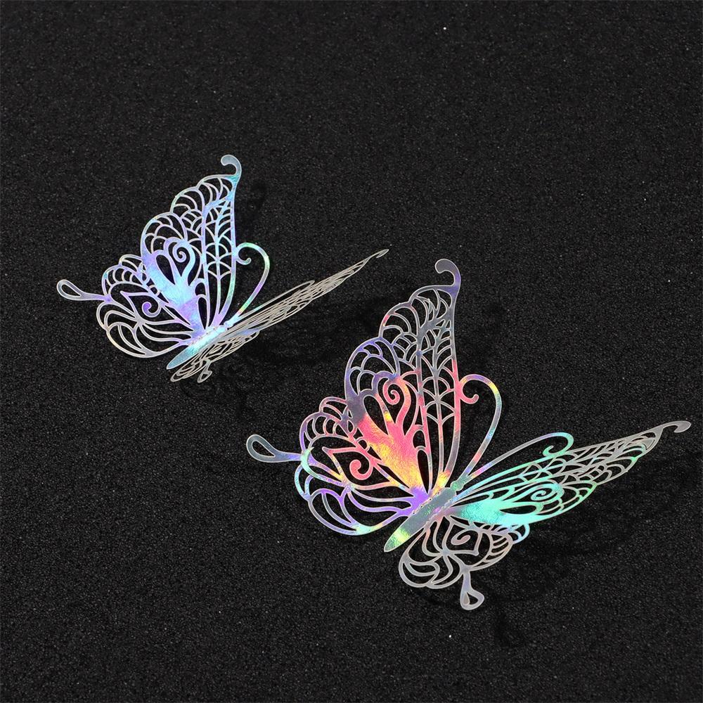 Solighter 12PCS/Pack 3D Fantacy Butterfly Stiker DIY Dekorasi Rumah Tekstur Logam Mirage Warna