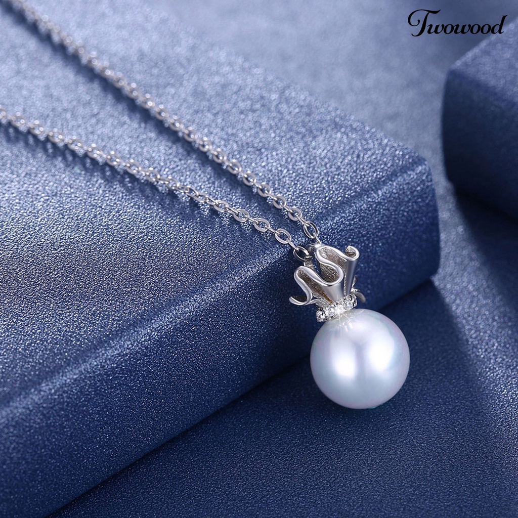 Twowood SILVERHOO 925 Silver Pendant Chain Neck Decoration Imitation Pearl Flower Pendant Clavicle Necklace for Party