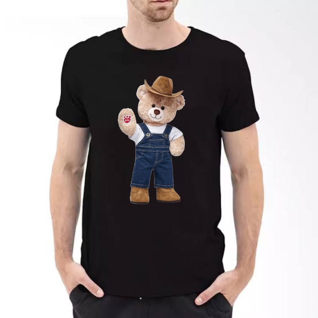 baju kaos pria / dewasa gambar besar A4 logo boneka beruang topii Bahan cotton combed 30s, ada 5 uku