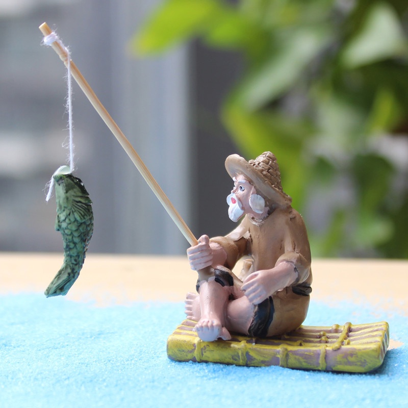 Patung Lansekap Mikro Bahan Resin Desain Old Man Untuk Taman