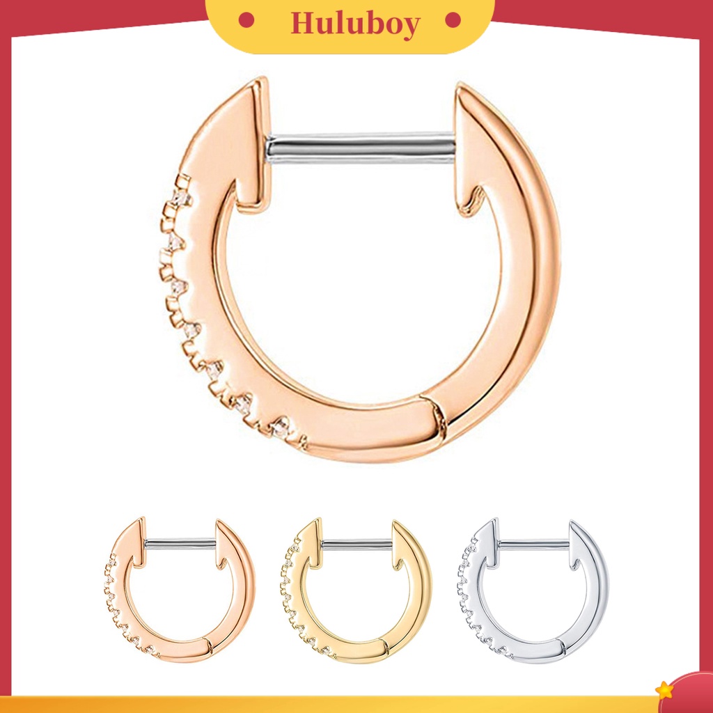 Hu Hu Hu Hu Hu Alat Bantu Pasang Kacamata♡ Anting Hoop Berlian Imitasi Bentuk Bulat Bahan Stainless Steel Anti Alergi Untuk Wanita