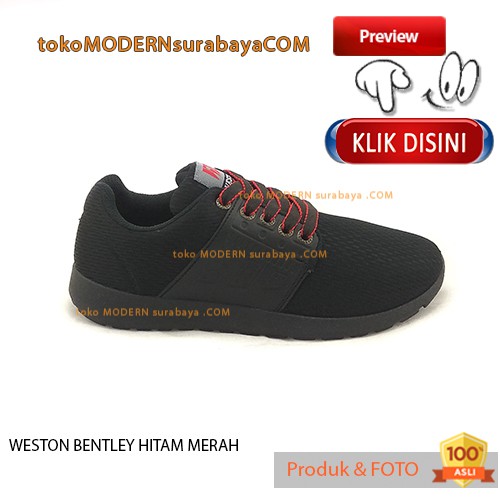 WESTON BENTLEY HITAM MERAH sepatu sekolah casual sneakers